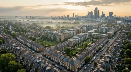 Property investment portfolio concept showing diverse UK real estate assets with inflation-beating growth indicators