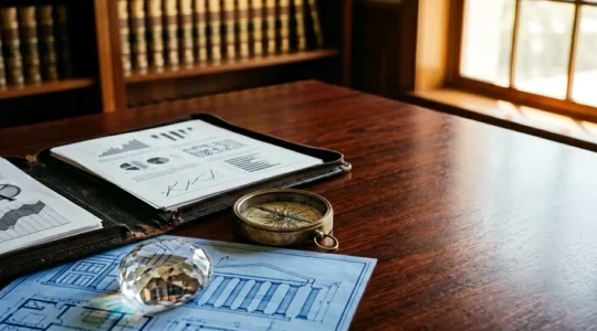 Professional financial planning scene showing wealth protection strategies and legacy planning in a sophisticated office environment