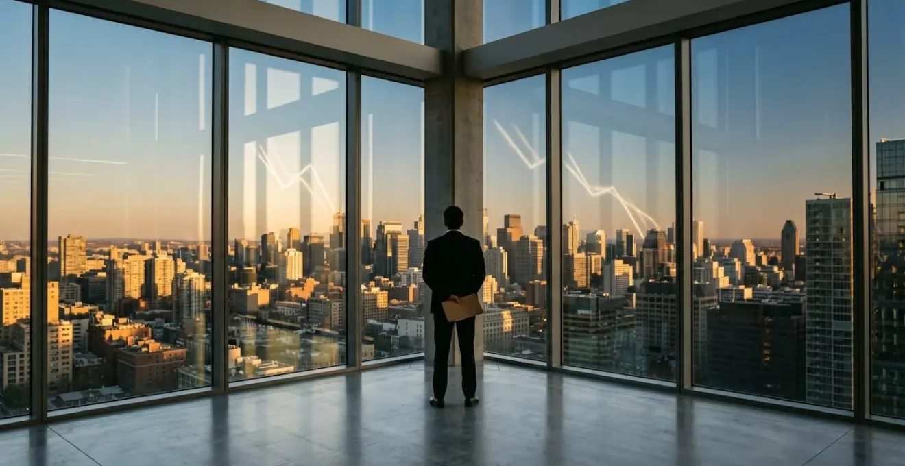 Financial analyst examining drawdown scenarios on abstract charts with risk indicators