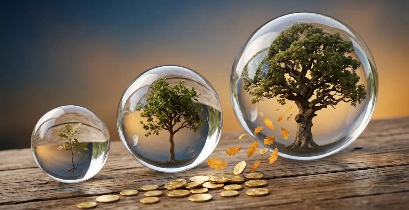 Three glass spheres containing growing trees representing generational wealth transfer through a SIPP