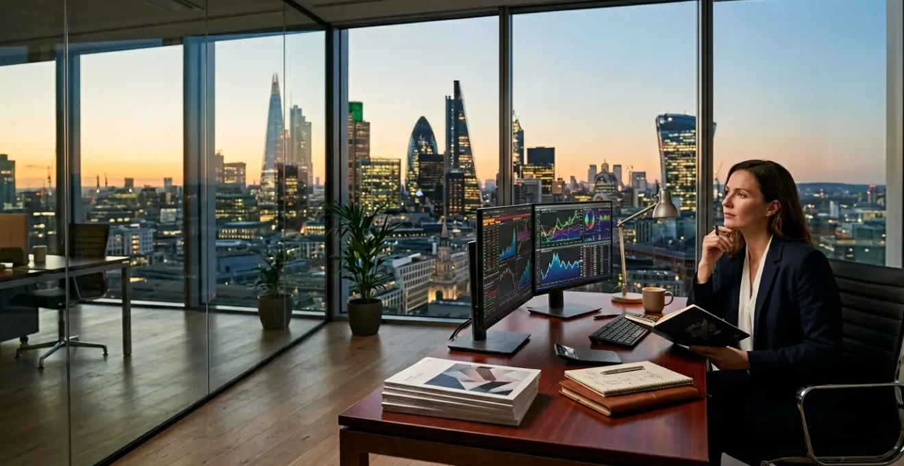 Financial analyst reviewing UK company balance sheets and stock data to identify undervalued opportunities