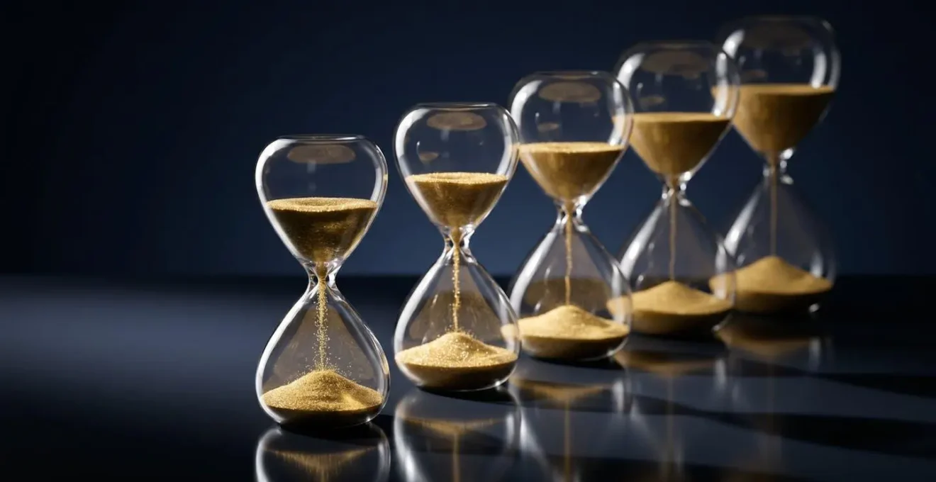 Ultra-short duration bond investment strategy visualization showing hourglasses of different sizes representing bond maturities.