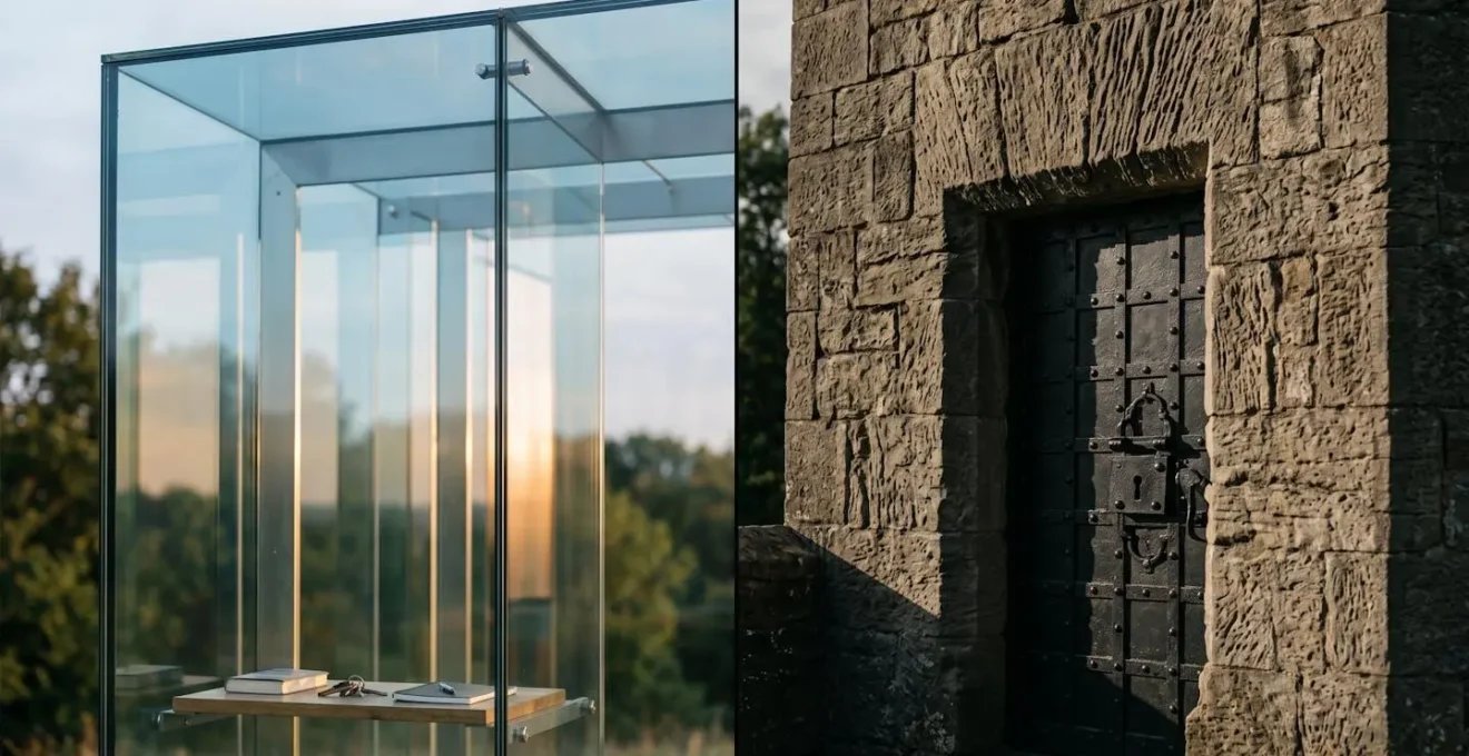 Split composition showing contrasting trust structures through visual metaphor